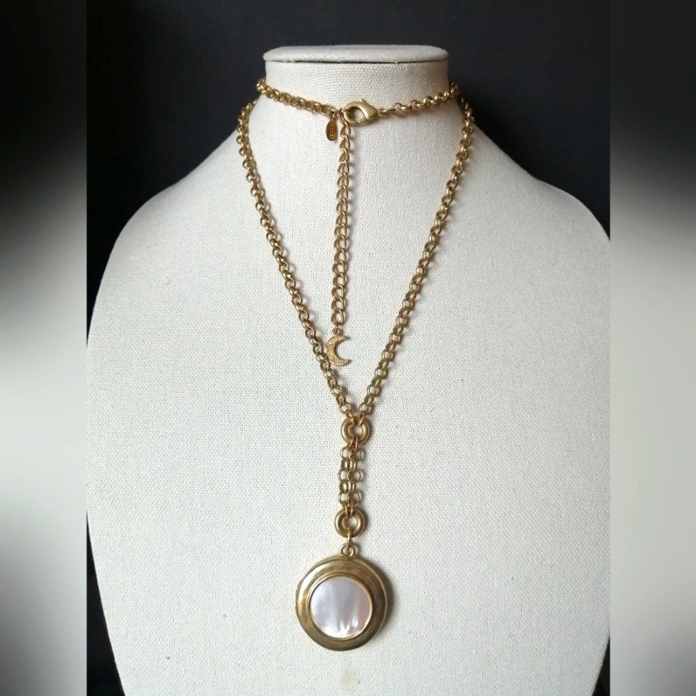Chico's Necklace Antiqued Locket Pendant Scandi Bronze Colour Chain